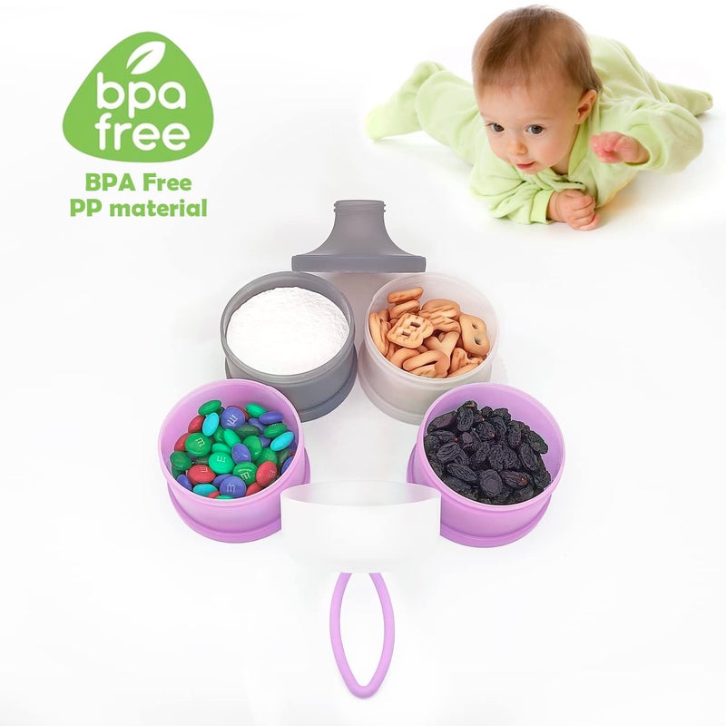 LADISO Baby Formula Dispenser, Portable Milk Powder Dispenser Container, Baby Feeding Travel Storage Container, formula mixer, formula holder, BPA Free, 4 Compartments, 2 Packs, dispensador de fórmula - Image 2